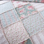 DaDa Bedding Hint of Mint Pastel Cotton Patchwork Quilt Set