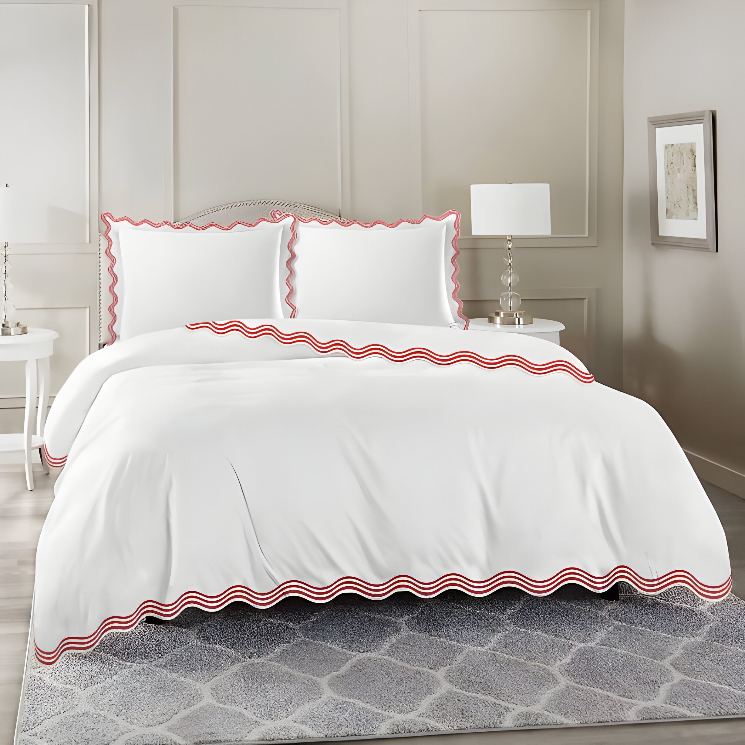 400TC Cotton Sateen Triple Scallop Embroidery Duvet Cover Set