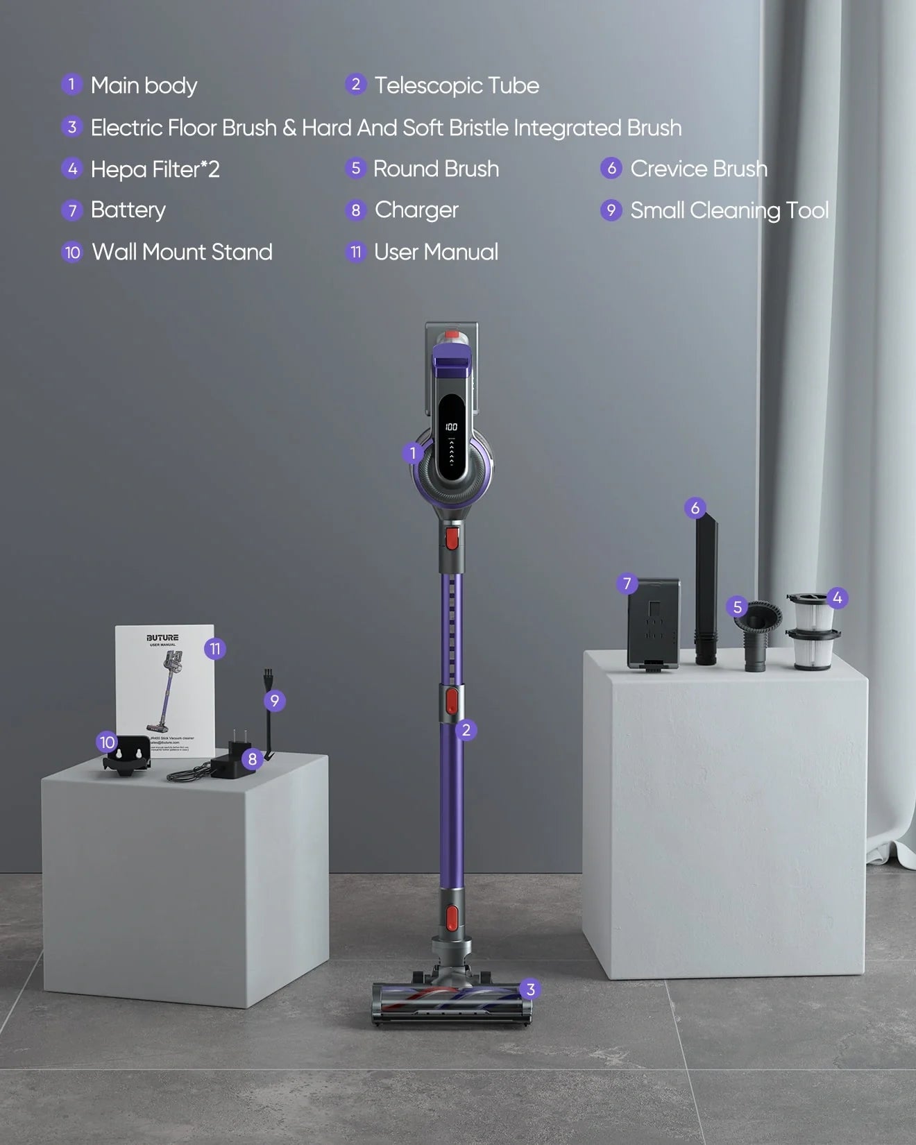 Buture JR400 Cordless Vacuum Cleaner | 400W 38KPA