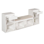 Entryway Storage Bench With Cushion, Drawers & Open Shelves