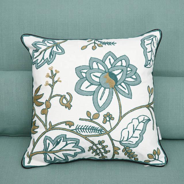 Ethnic Floral Embroidered Pillow Cover Vintage Style Cushion Cover Handmade Cavans Pillow Cases For Sofa Couch Chair Handmade Cotton Cover for Throw Pillows with Beautiful Modern Floral Patterns and Invisible Zipper 45x45cm