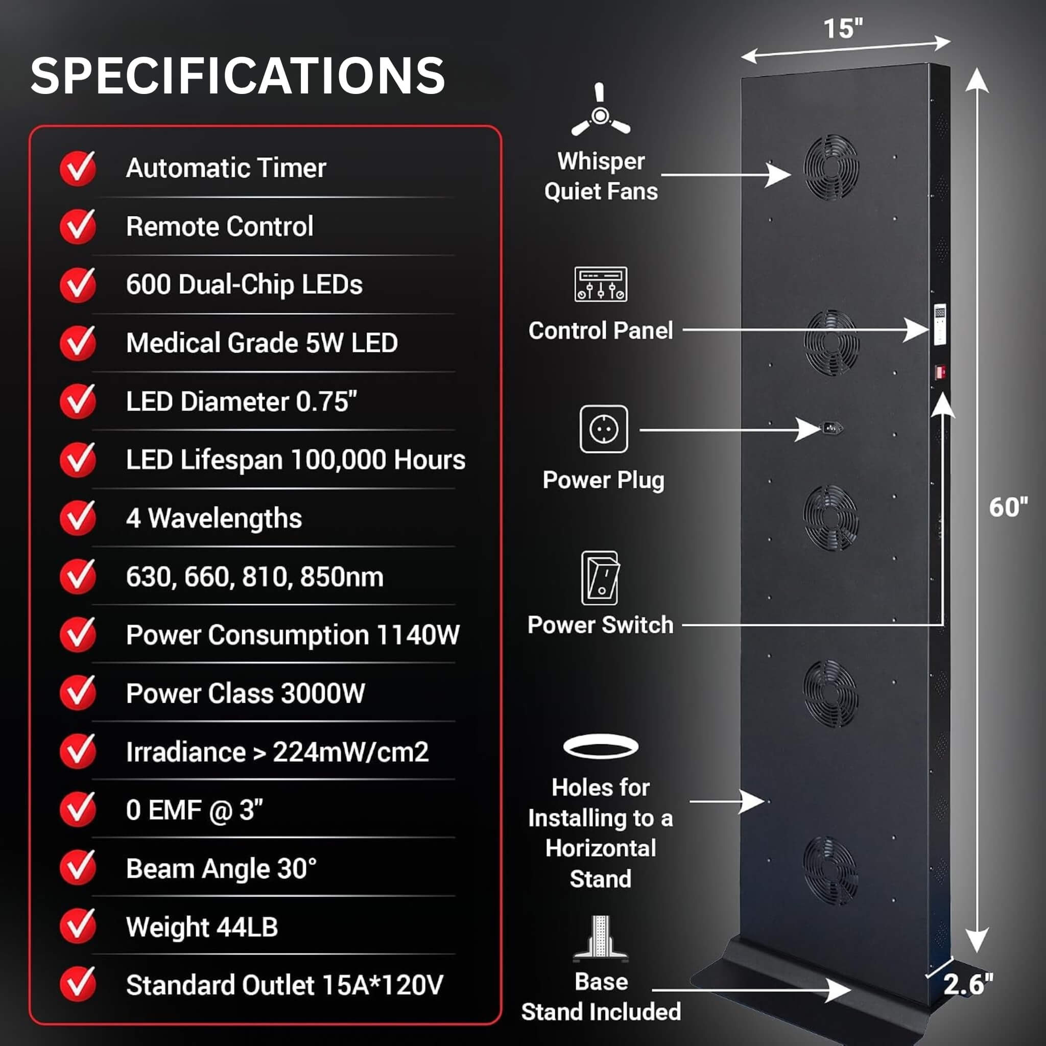 Full-Body Dual-Chip Clinical-Grade Red Light Therapy Panel (SAK63480)
