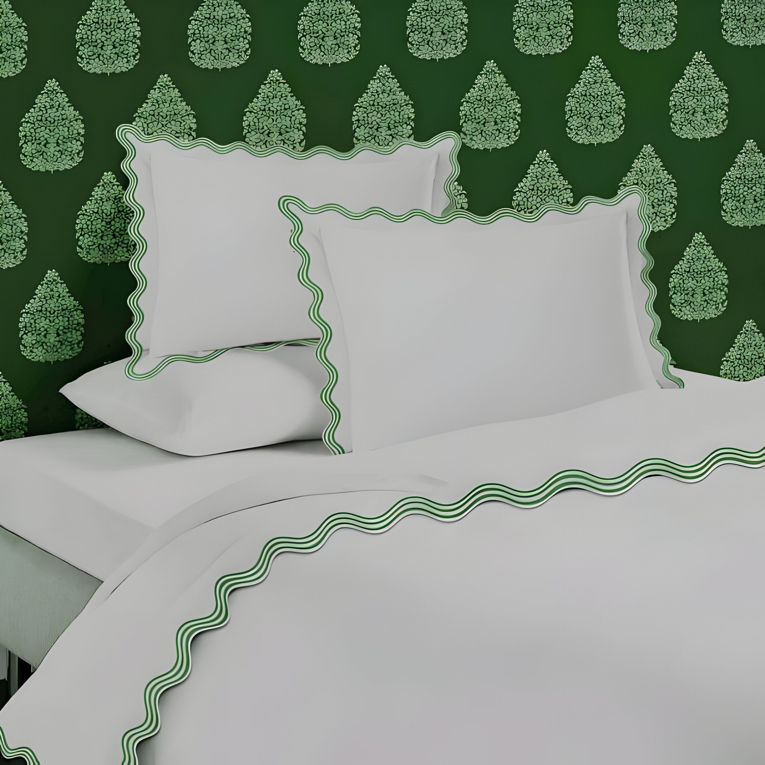 400TC Cotton Sateen Triple Scallop Embroidery Duvet Cover Set