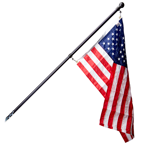 2.5' x 4' American Flag Set – 6' Black Aluminum Spinning Pole & Mounting Bracket | 100% Made in USA