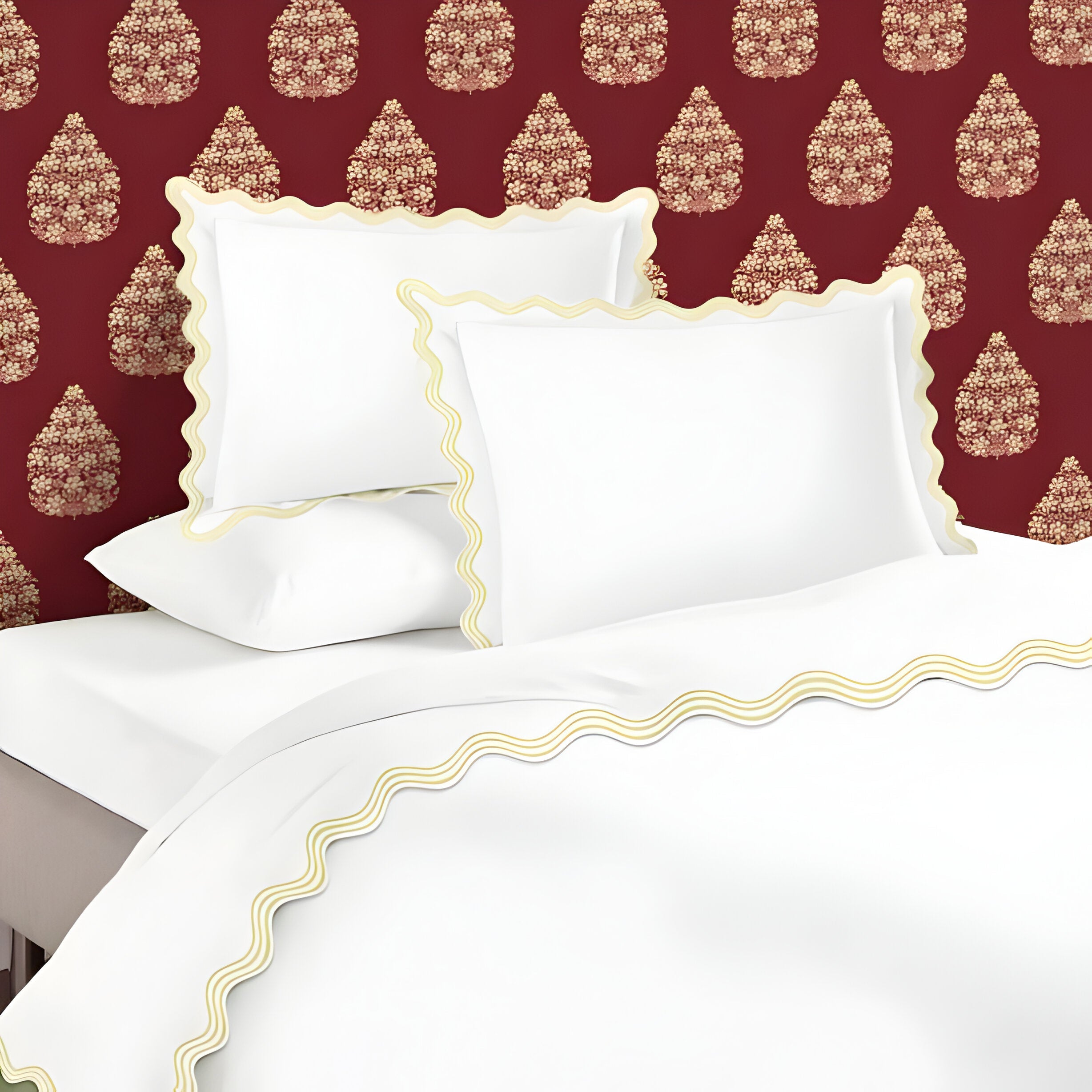 400TC Cotton Sateen Triple Scallop Embroidery Duvet Cover Set