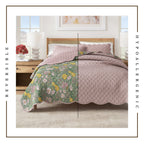 Floral Print & Scalloped Cotton Quilt Set - Gwen Collection