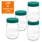 Le Parfait Screw Top Jars, French Glass Storage Jars with Colorful Airtight Screw Lids