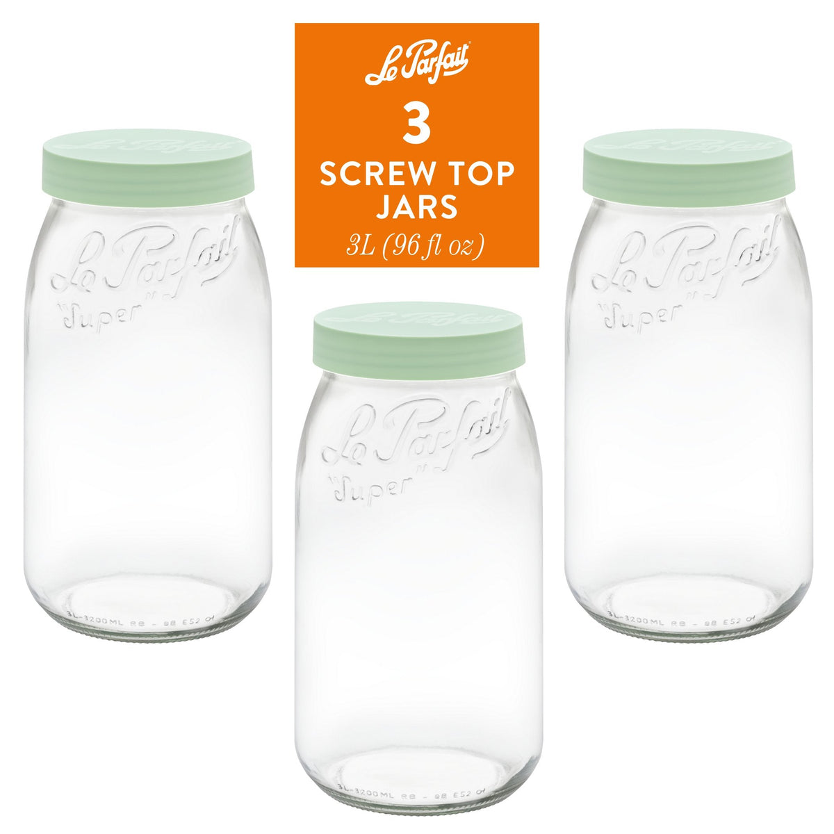 Le Parfait Screw Top Jars, French Glass Storage Jars with Colorful Airtight Screw Lids