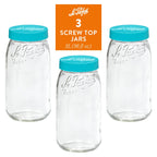 Le Parfait Screw Top Jars, French Glass Storage Jars with Colorful Airtight Screw Lids