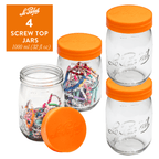 Le Parfait Screw Top Jars, French Glass Storage Jars with Colorful Airtight Screw Lids