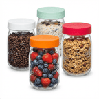 Le Parfait Screw Top Jars, French Glass Storage Jars with Colorful Airtight Screw Lids