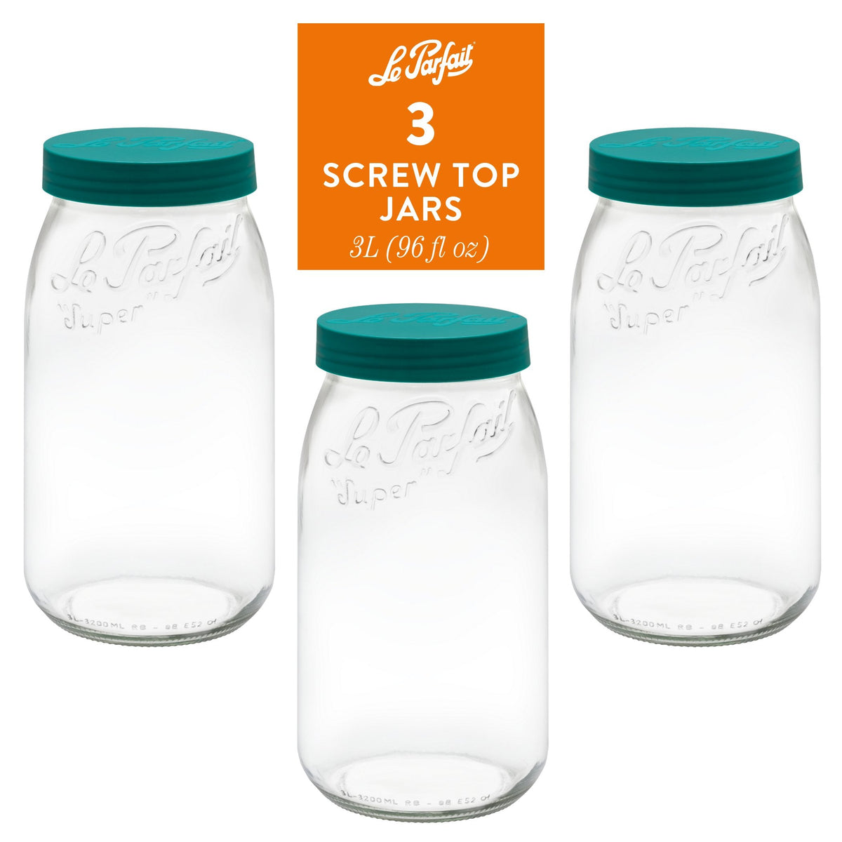 Le Parfait Screw Top Jars, French Glass Storage Jars with Colorful Airtight Screw Lids