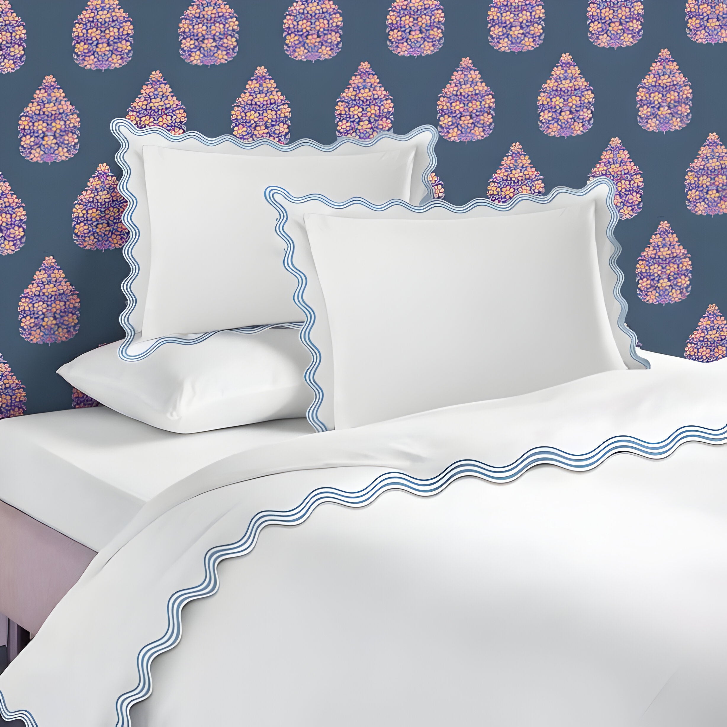 400TC Cotton Sateen Triple Scallop Embroidery Duvet Cover Set