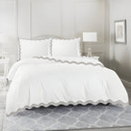 400TC Cotton Sateen Triple Scallop Embroidery Duvet Cover Set