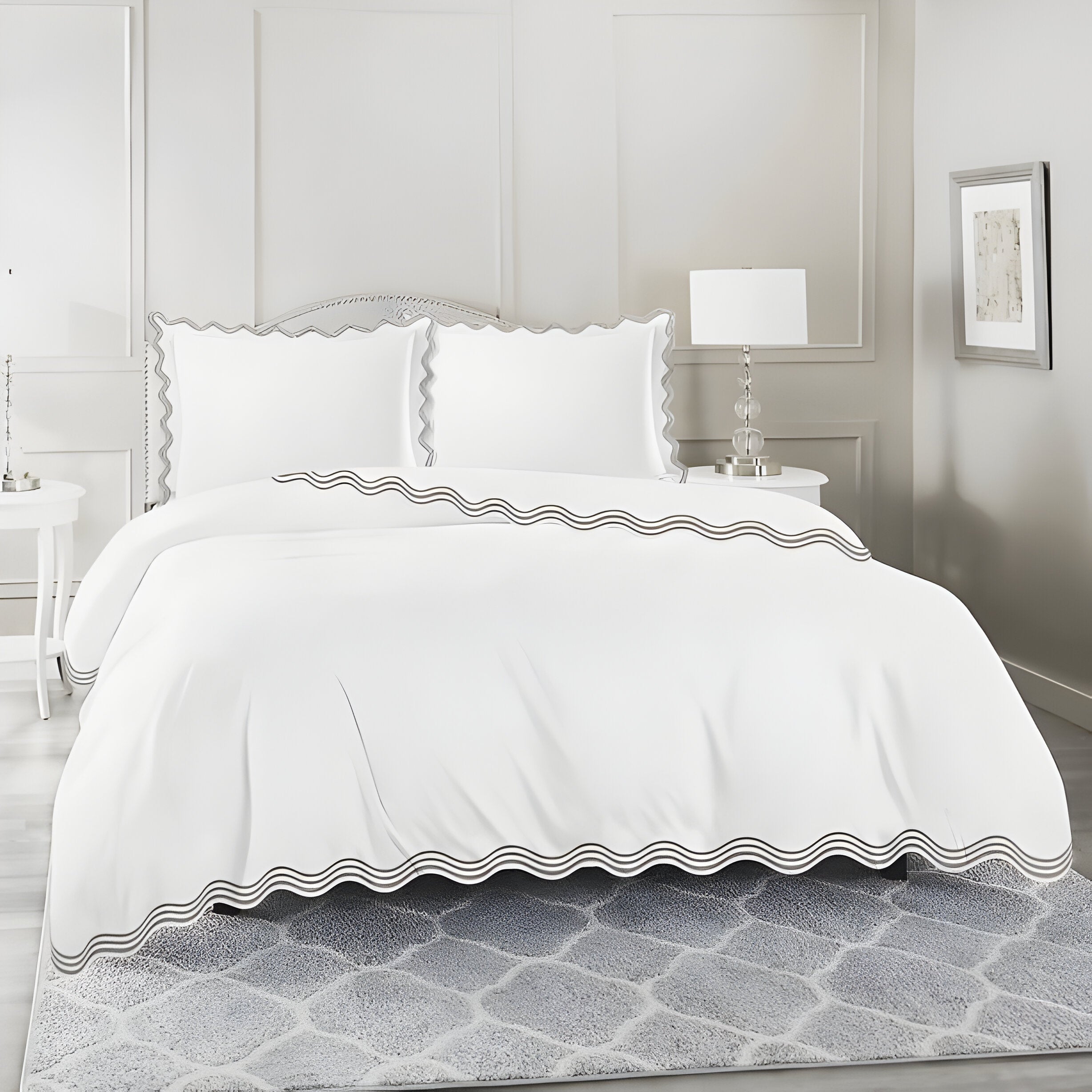 400TC Cotton Sateen Triple Scallop Embroidery Duvet Cover Set
