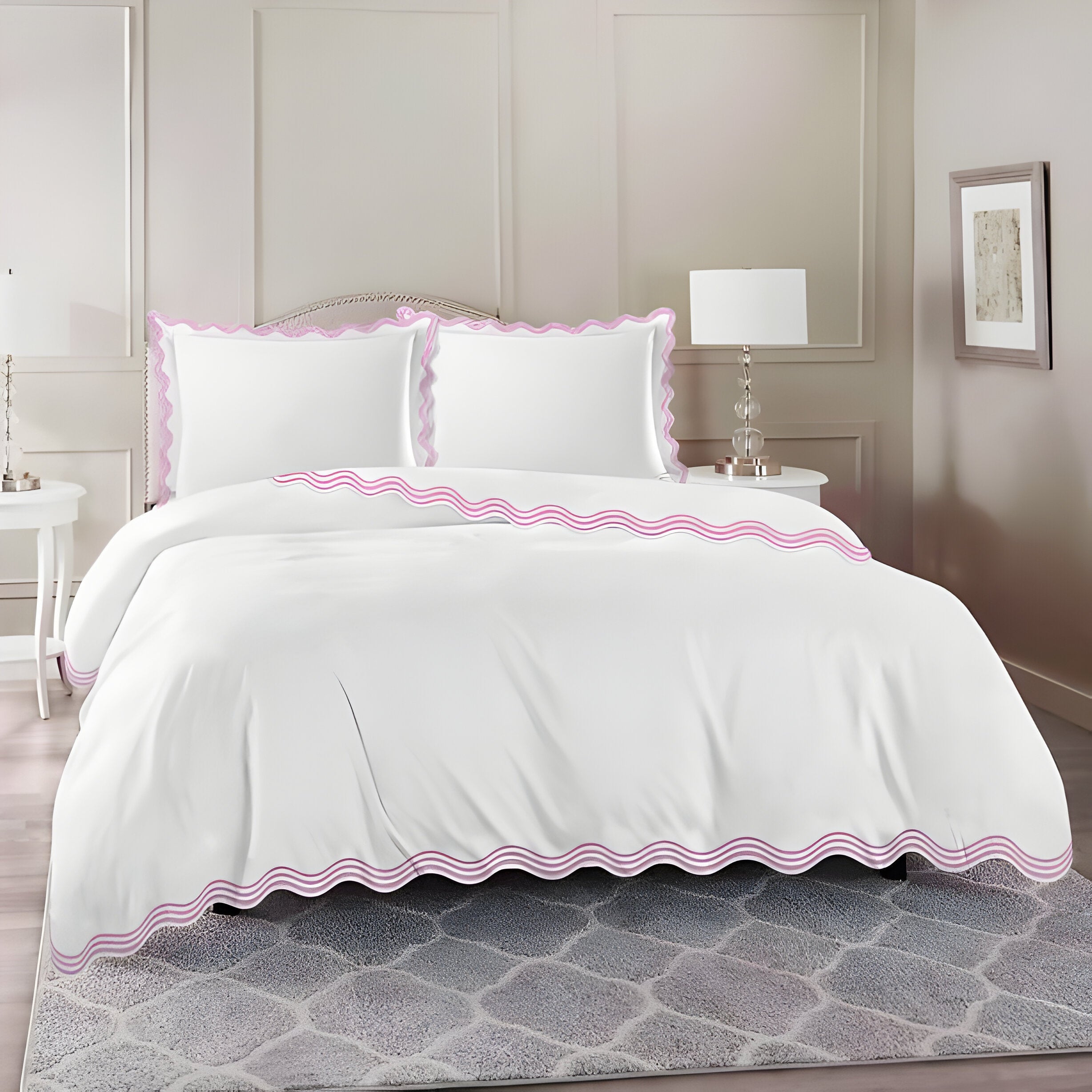 400TC Cotton Sateen Triple Scallop Embroidery Duvet Cover Set