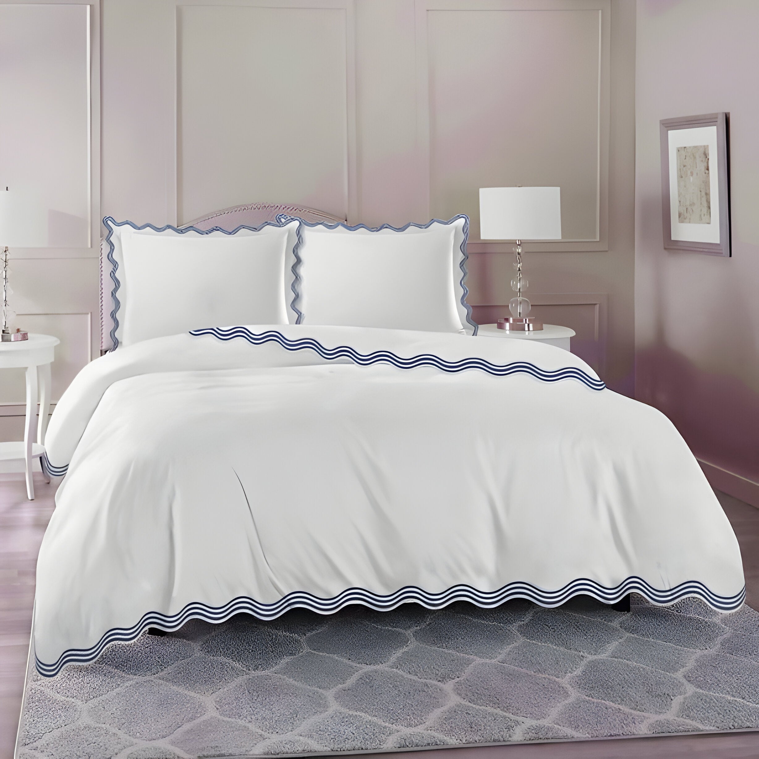400TC Cotton Sateen Triple Scallop Embroidery Duvet Cover Set