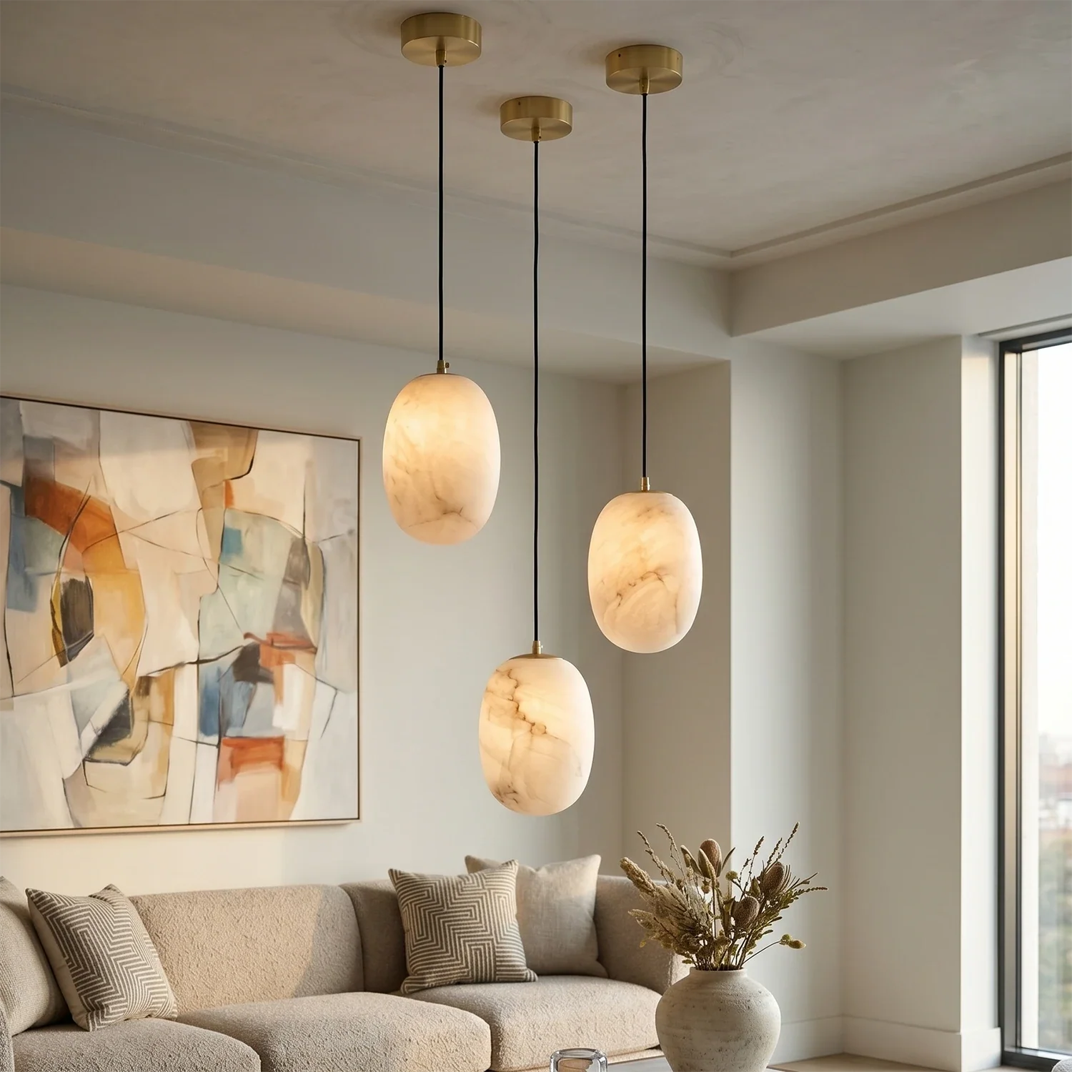 Oval Alabaster Pendant Light
