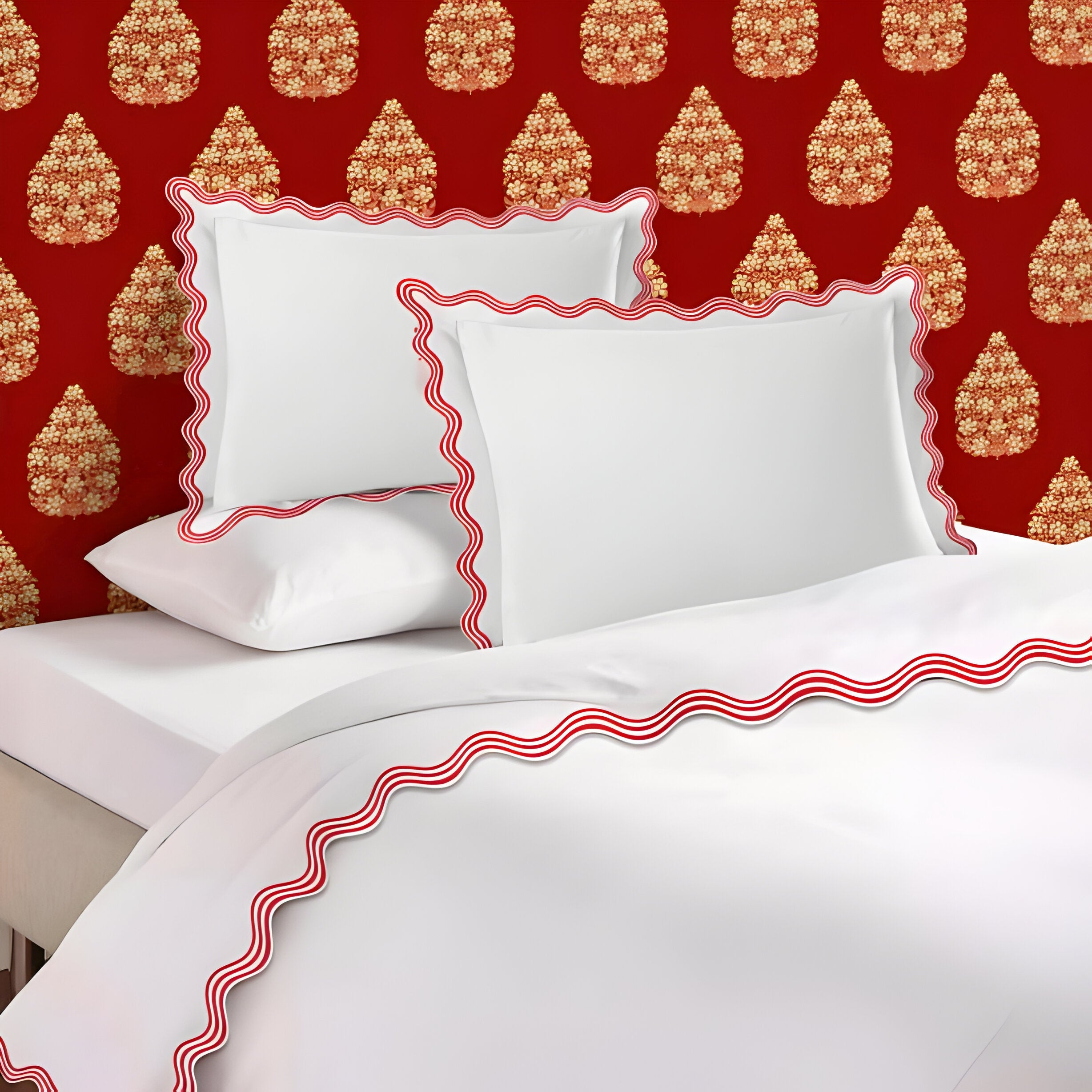 400TC Cotton Sateen Triple Scallop Embroidery Duvet Cover Set