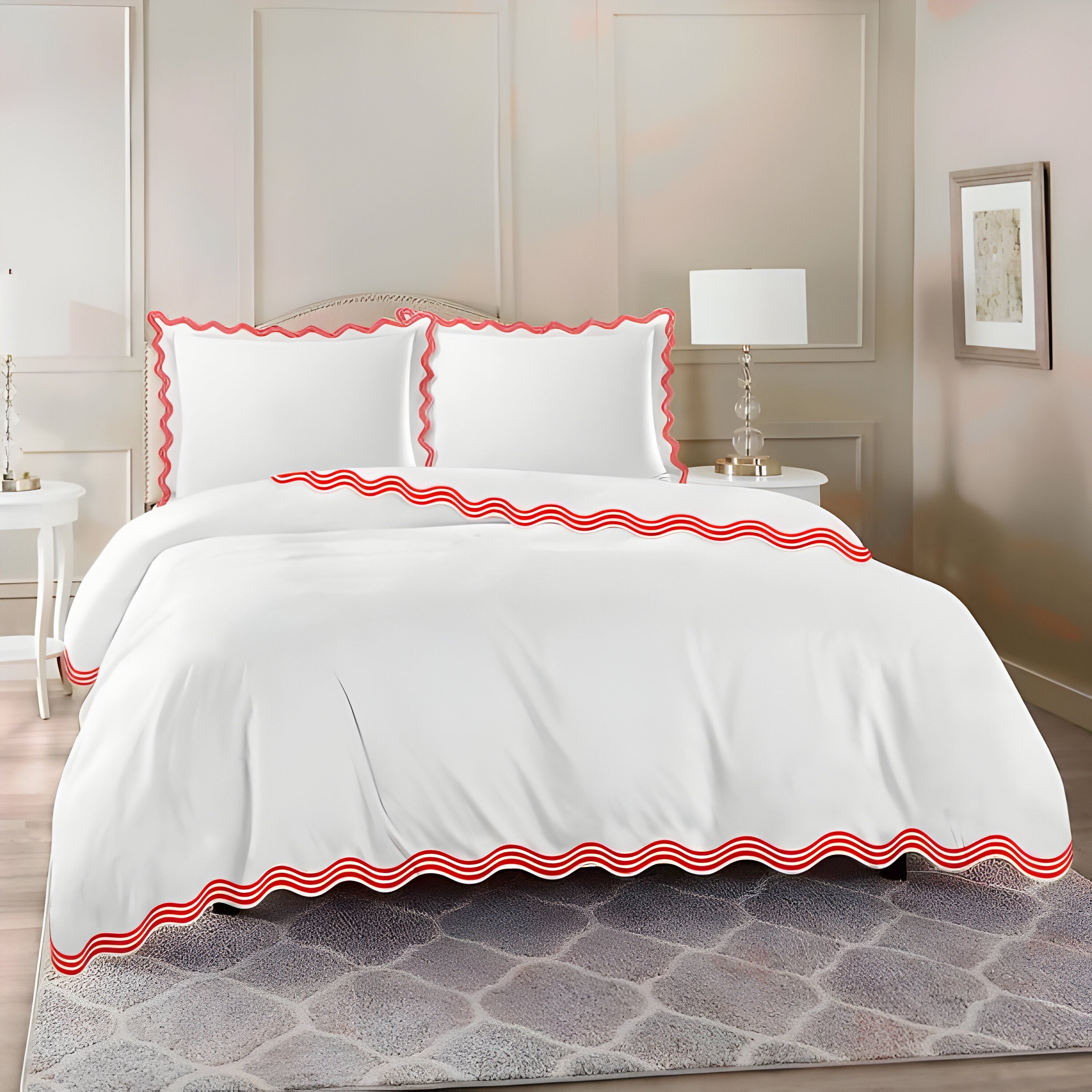 400TC Cotton Sateen Triple Scallop Embroidery Duvet Cover Set