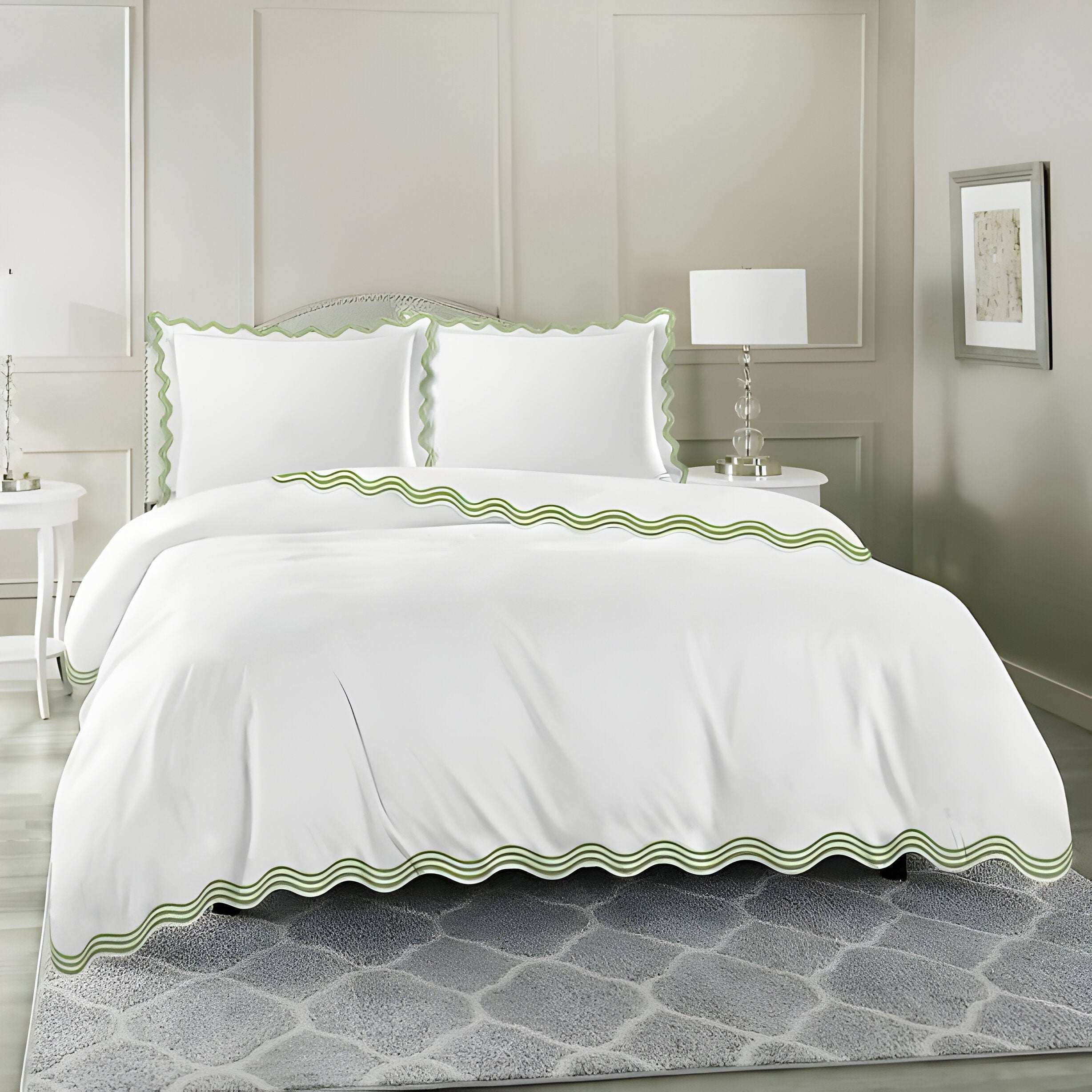 400TC Cotton Sateen Triple Scallop Embroidery Duvet Cover Set