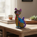 Alebrije Sitting Cat Statue | Hand-Painted Artwork