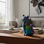Alebrije Sitting Cat Statue | Hand-Painted Artwork