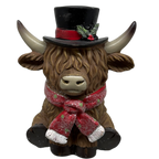 Resin Holiday Highland Cow  - Red Scarf