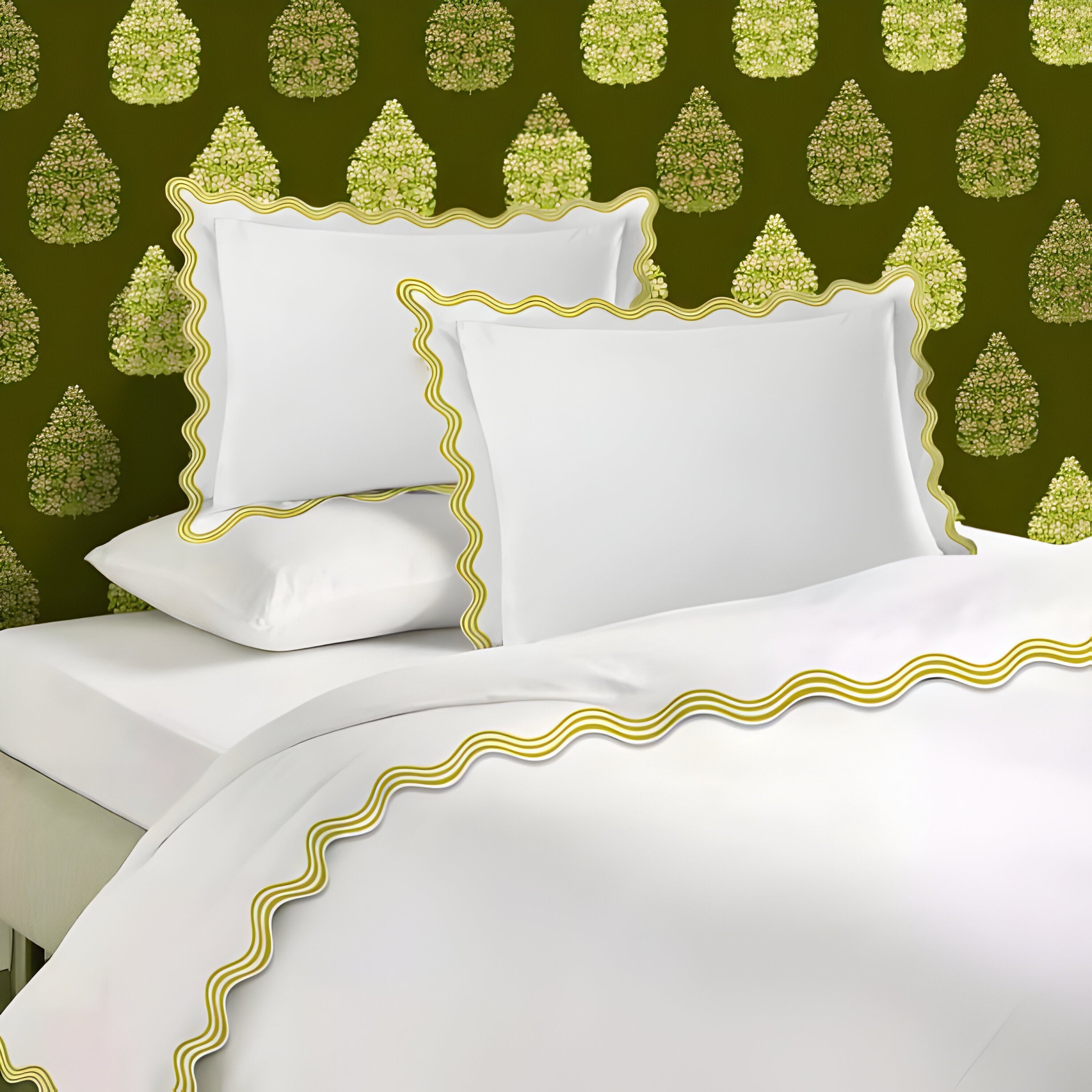 400TC Cotton Sateen Triple Scallop Embroidery Duvet Cover Set