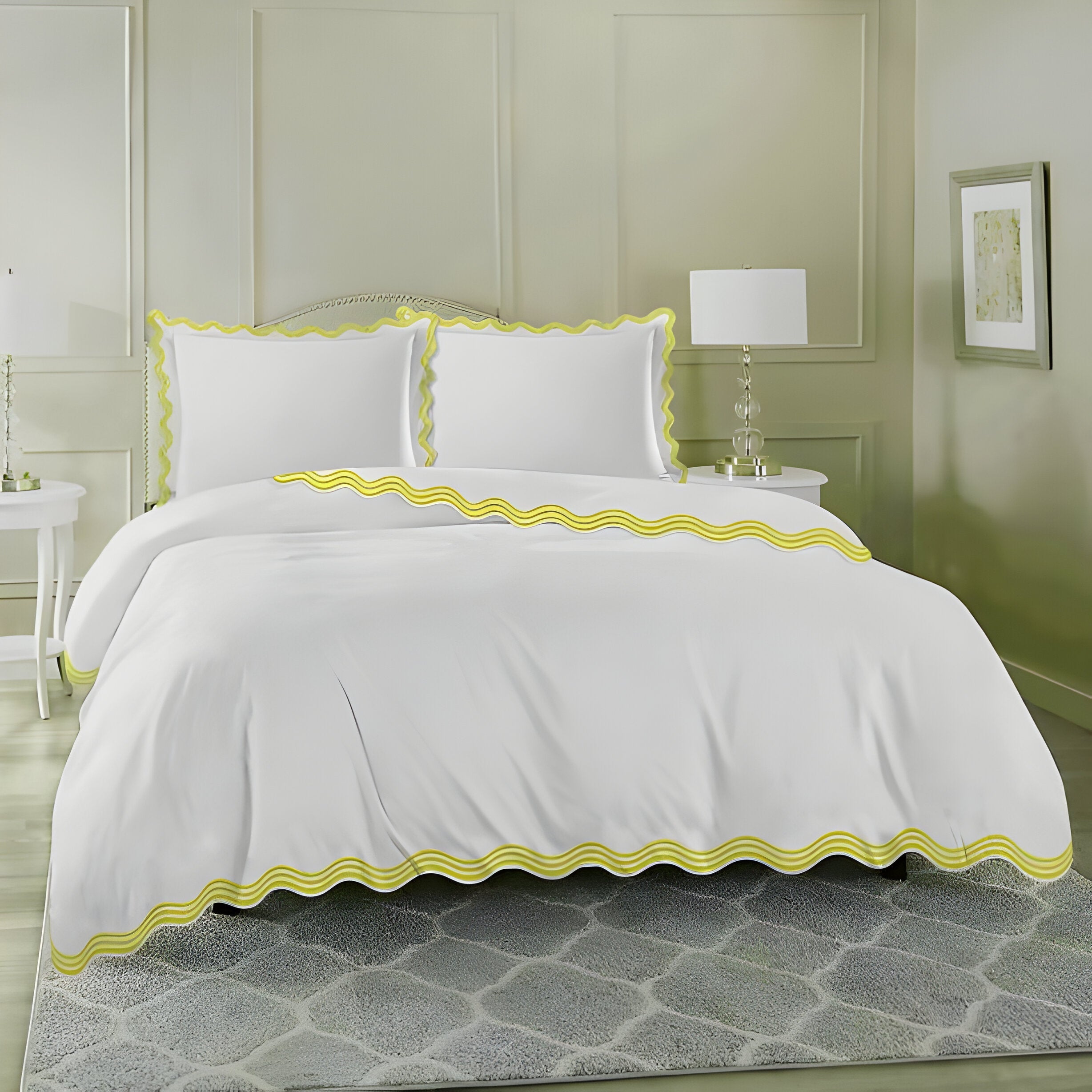 400TC Cotton Sateen Triple Scallop Embroidery Duvet Cover Set